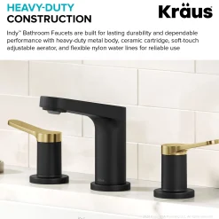 KRAUS Indy Widespread Bathroom Faucet in Matte Black with Brushed Brass