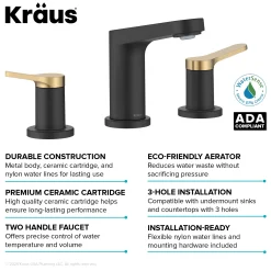 KRAUS Indy Widespread Bathroom Faucet in Matte Black with Brushed Brass