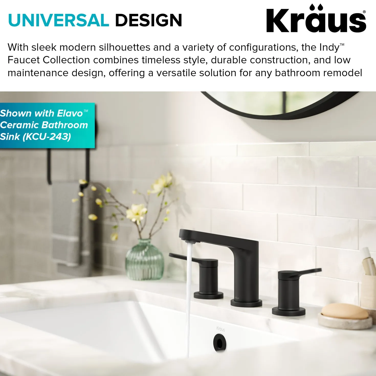 KRAUS Indy Widespread Bathroom Faucet in Matte Black