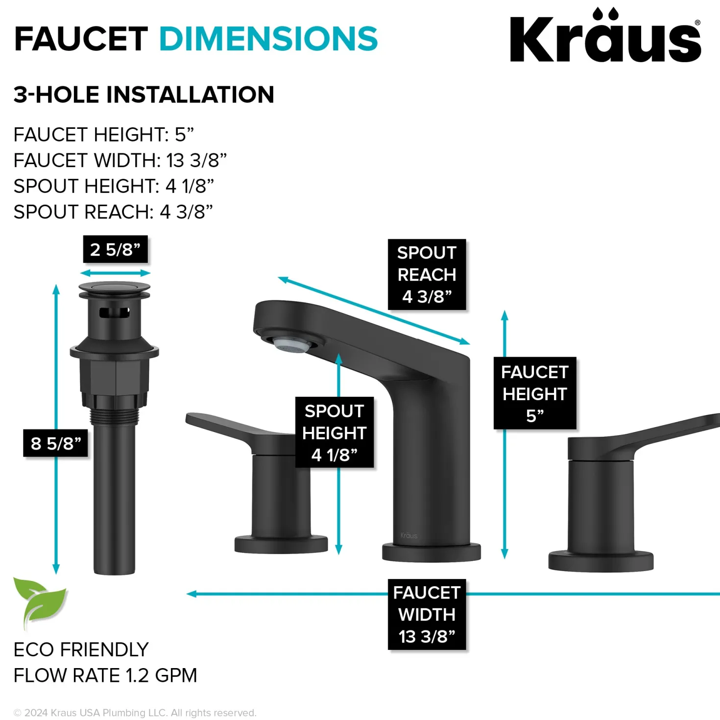 KRAUS Indy Widespread Bathroom Faucet in Matte Black