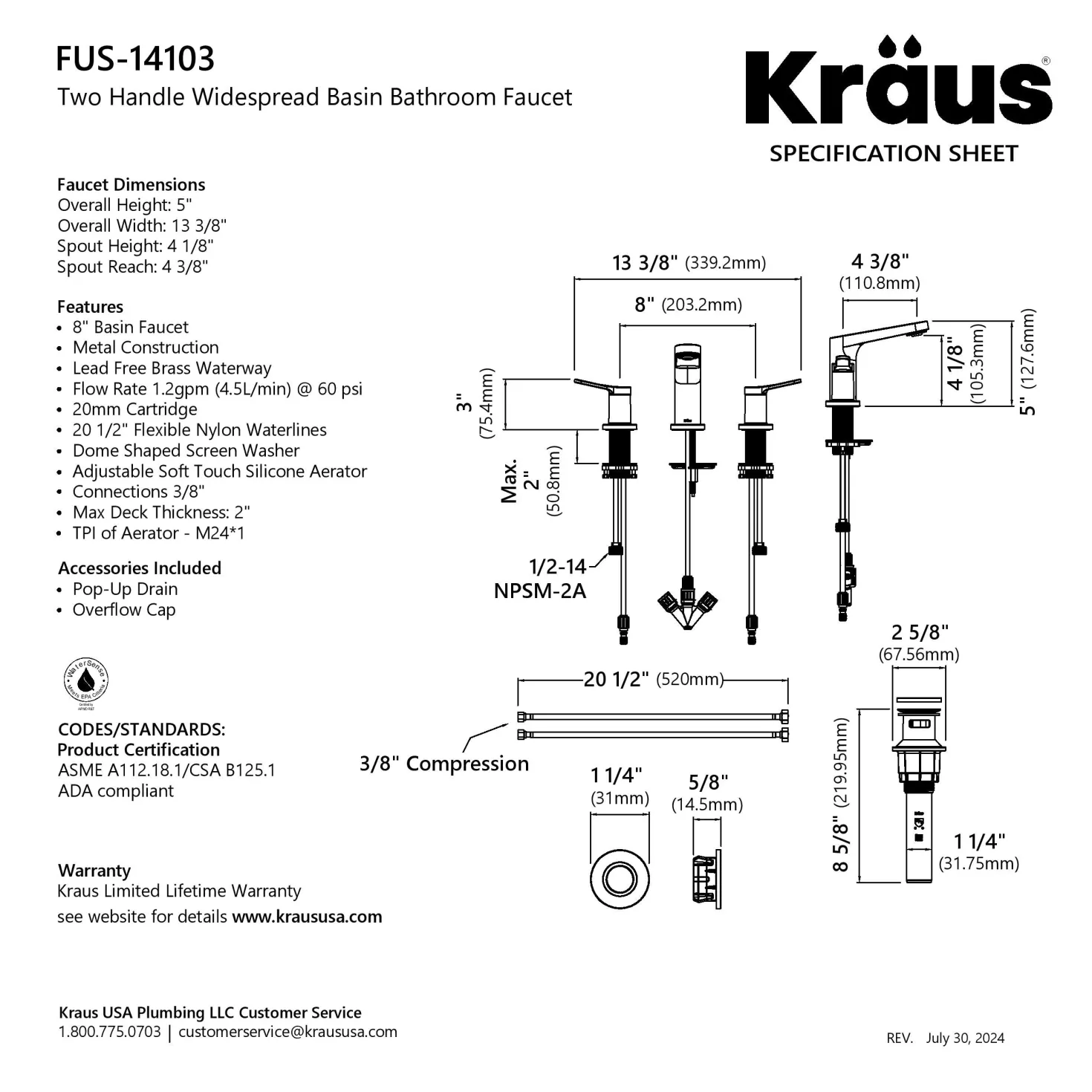 KRAUS Indy Widespread Bathroom Faucet in Matte Black