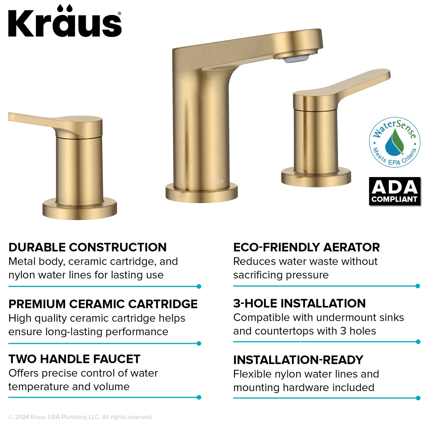 KRAUS Indy Widespread Bathroom Faucet in Spot-Free Brushed Brass