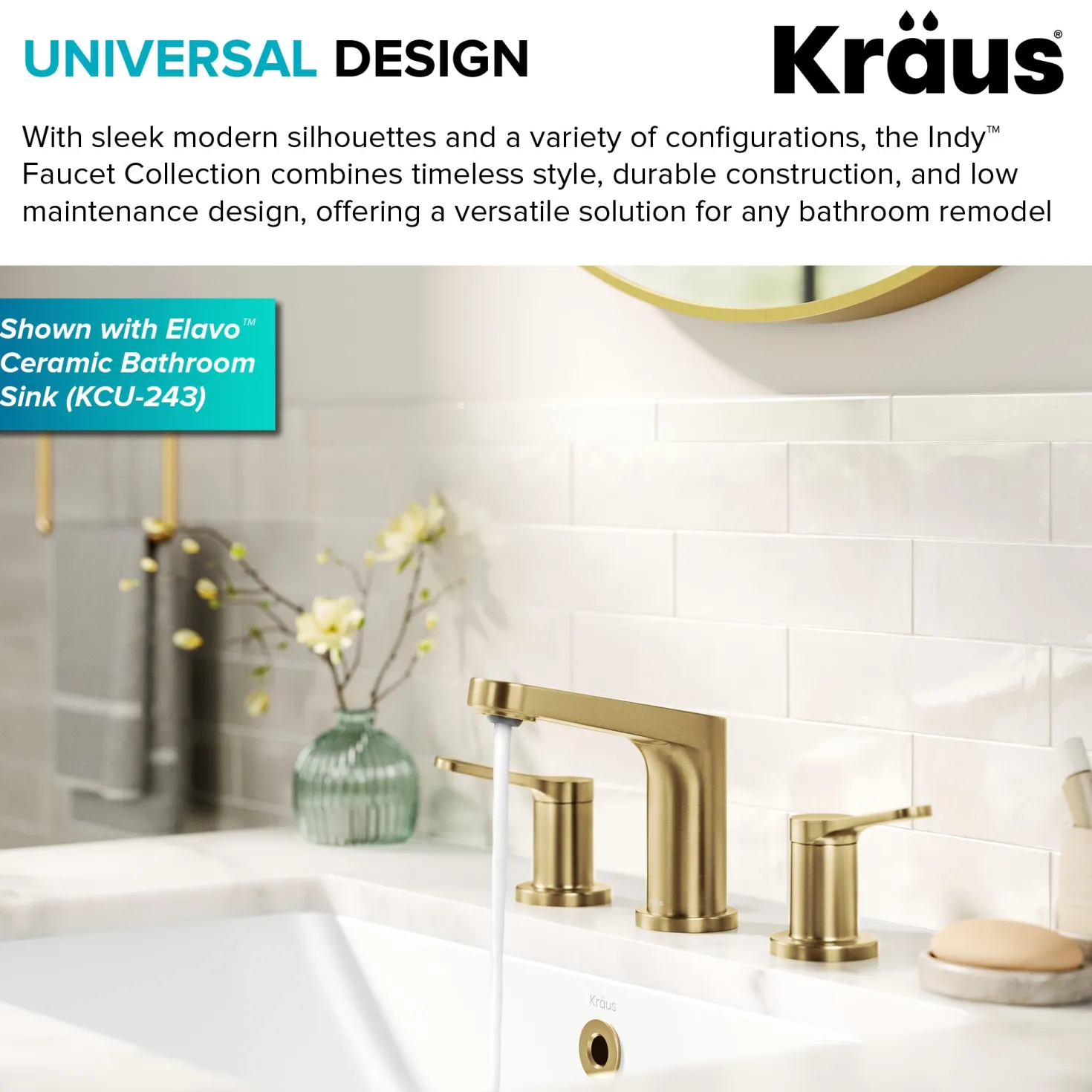 KRAUS Indy Widespread Bathroom Faucet in Spot-Free Brushed Brass