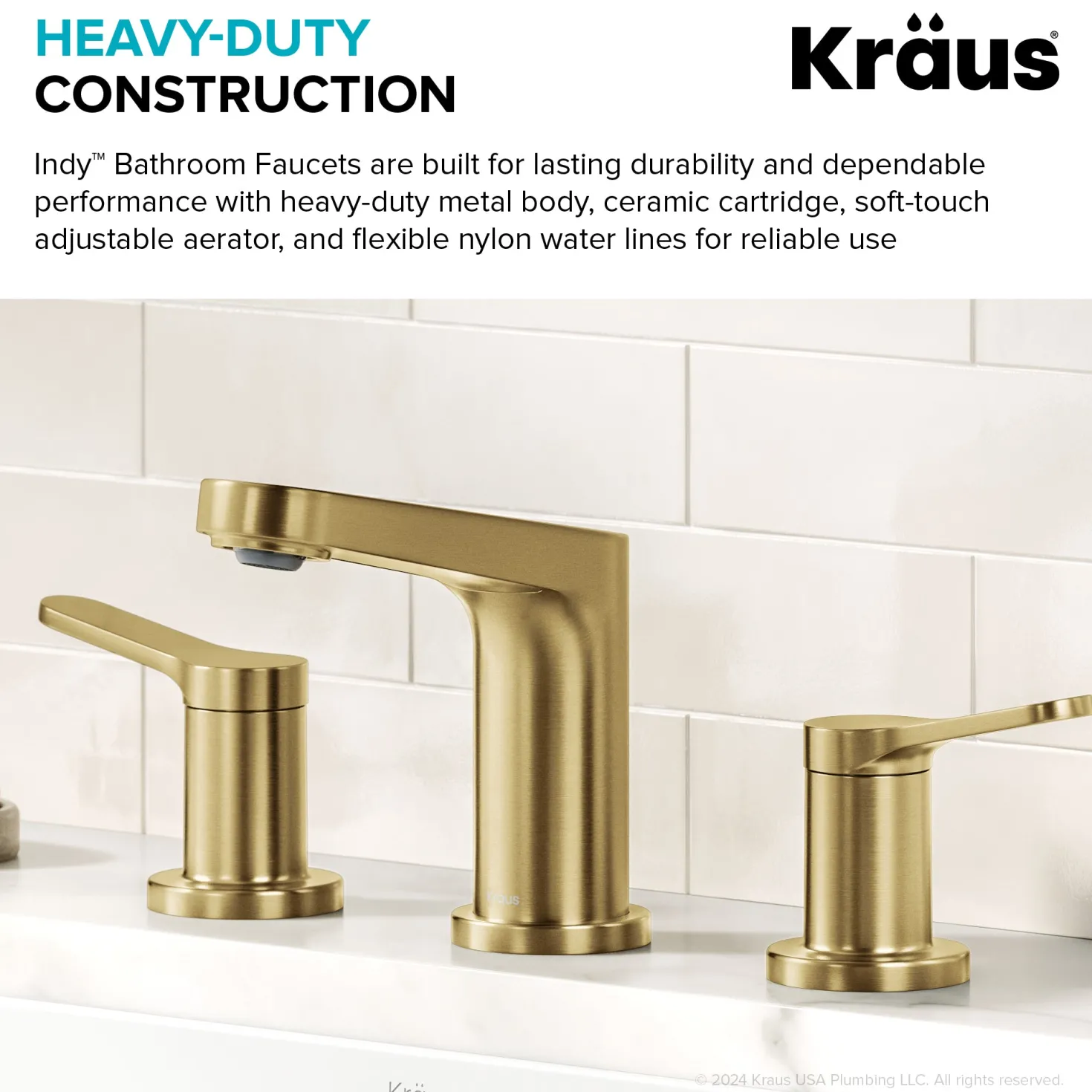 KRAUS Indy Widespread Bathroom Faucet in Spot-Free Brushed Brass