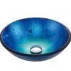 KRAUS Irruption Blue Glass Vessel Bathroom Sink with PU-MR