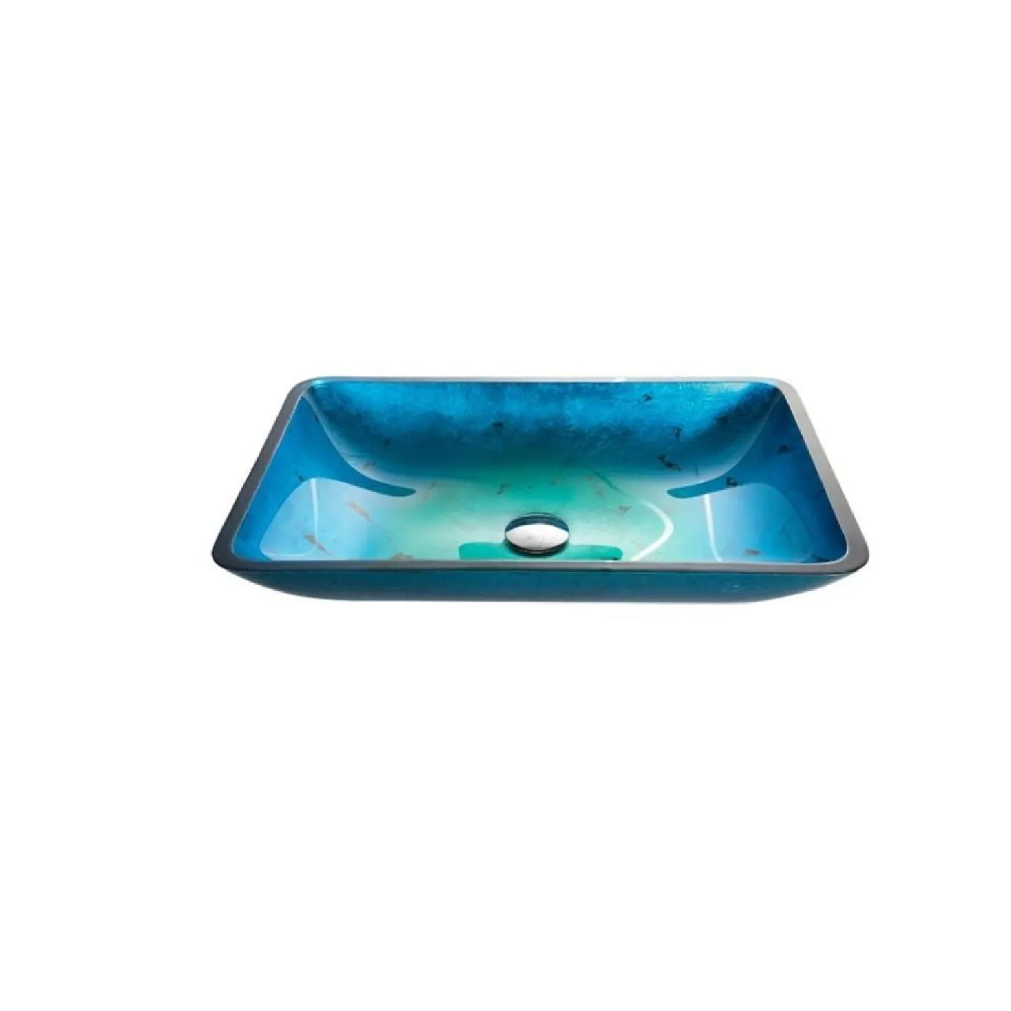 KRAUS Irruption Blue Rectangular Glass Vessel Bathroom Sink with PU