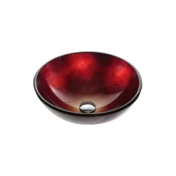 KRAUS Irruption Red Glass Vessel Bathroom Sink with PU-MR
