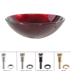 KRAUS Irruption Red Glass Vessel Bathroom Sink with PU-MR