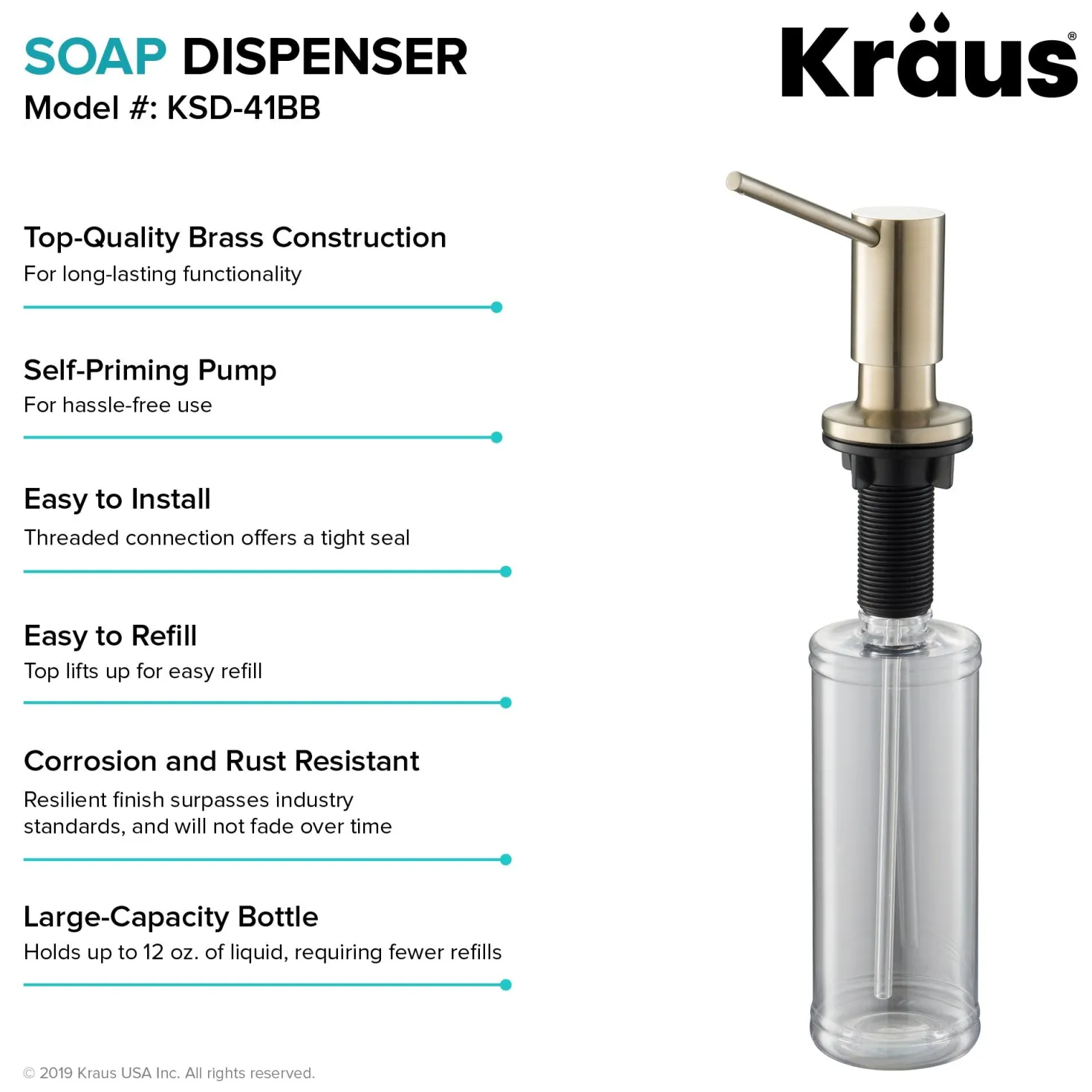 KRAUS Kitchen Soap Dispenser in Brushed Brass KSD-41