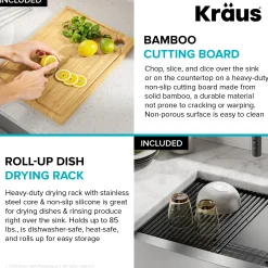 KRAUS Kore 27" Apron Front Workstation 16 Gauge Stainless Steel Kitchen Sink