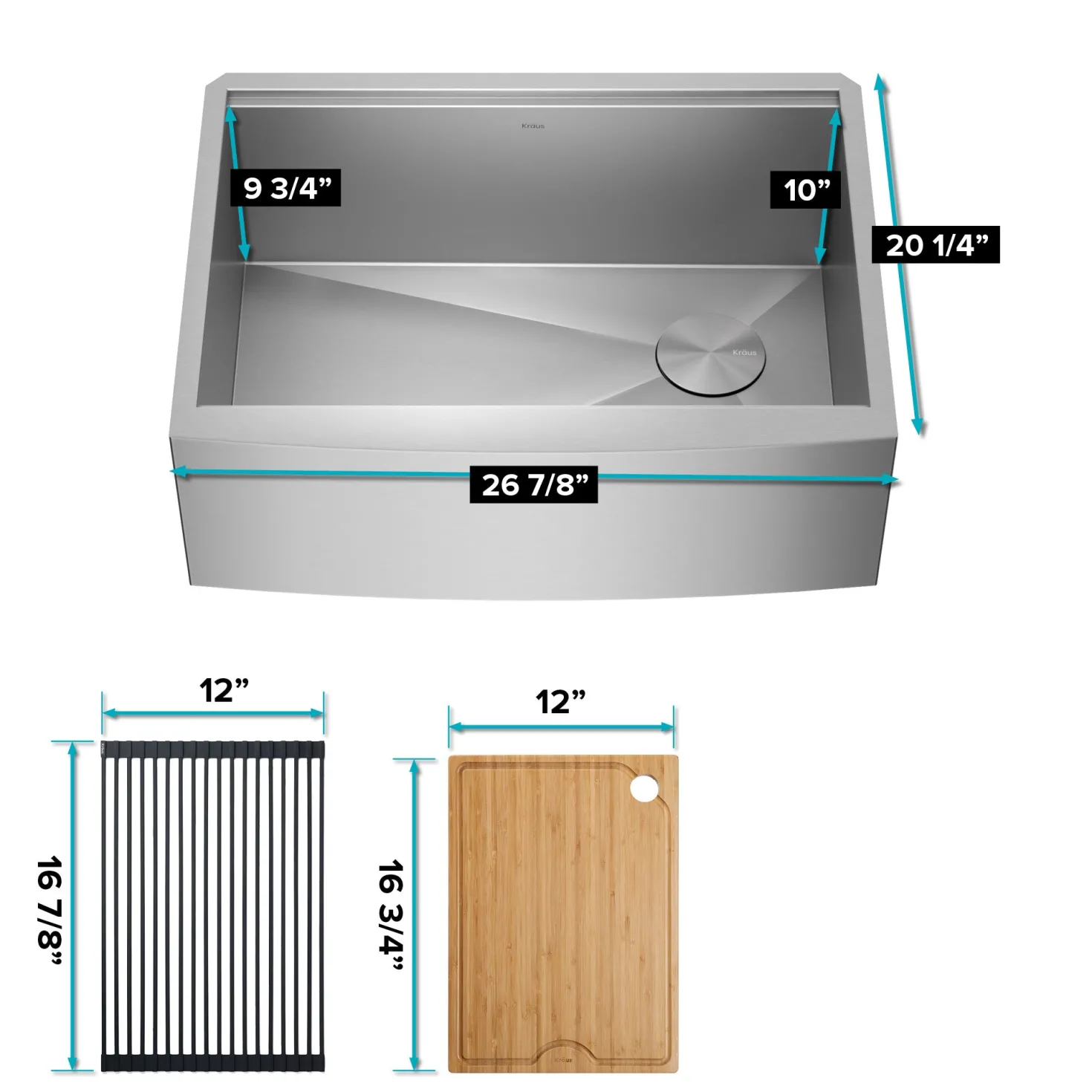 KRAUS Kore 27" Apron Front Workstation 16 Gauge Stainless Steel Kitchen Sink