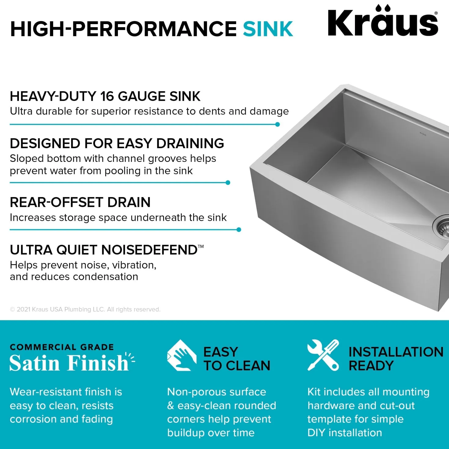 KRAUS Kore 27" Apron Front Workstation 16 Gauge Stainless Steel Kitchen Sink