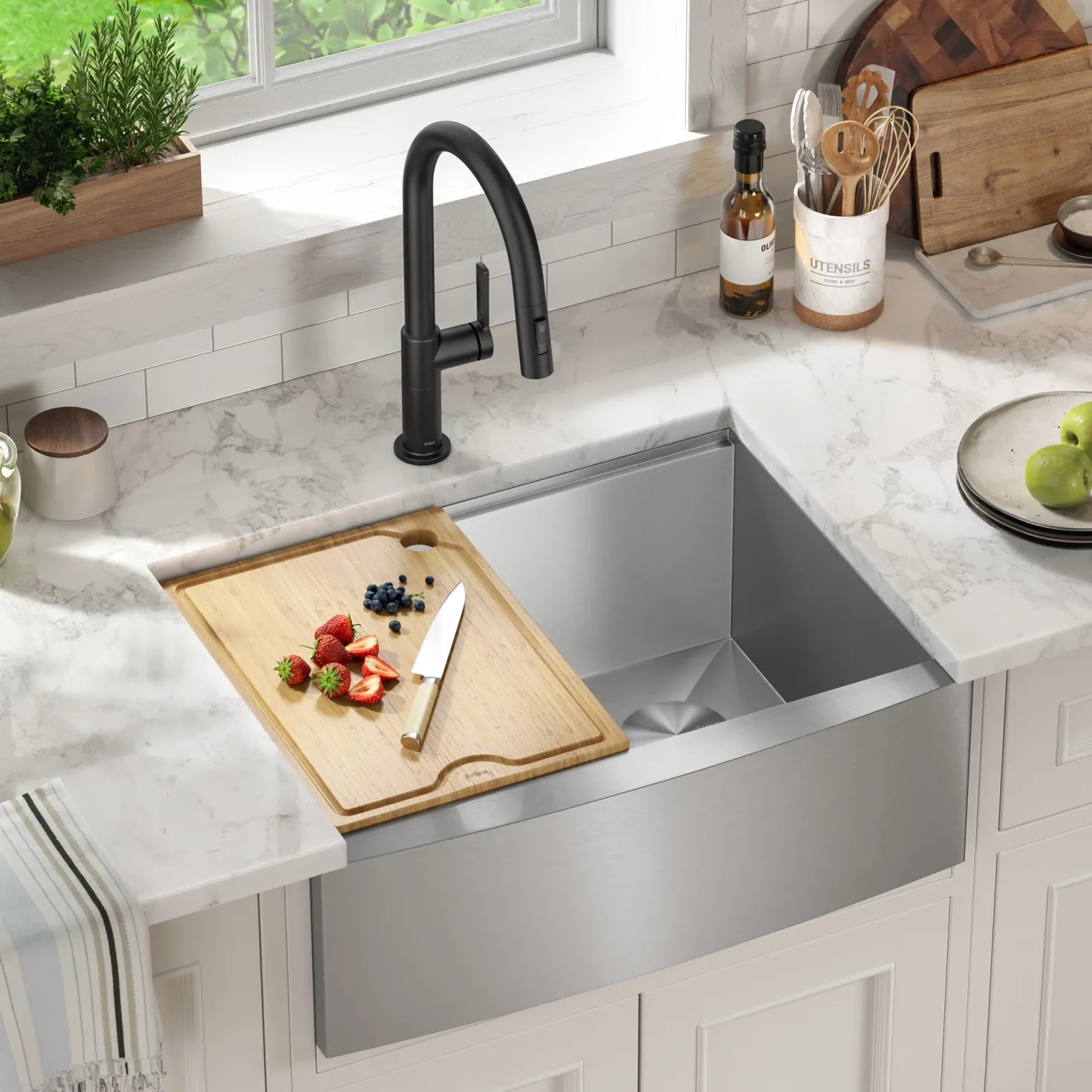 KRAUS Kore 27" Apron Front Workstation 16 Gauge Stainless Steel Kitchen Sink