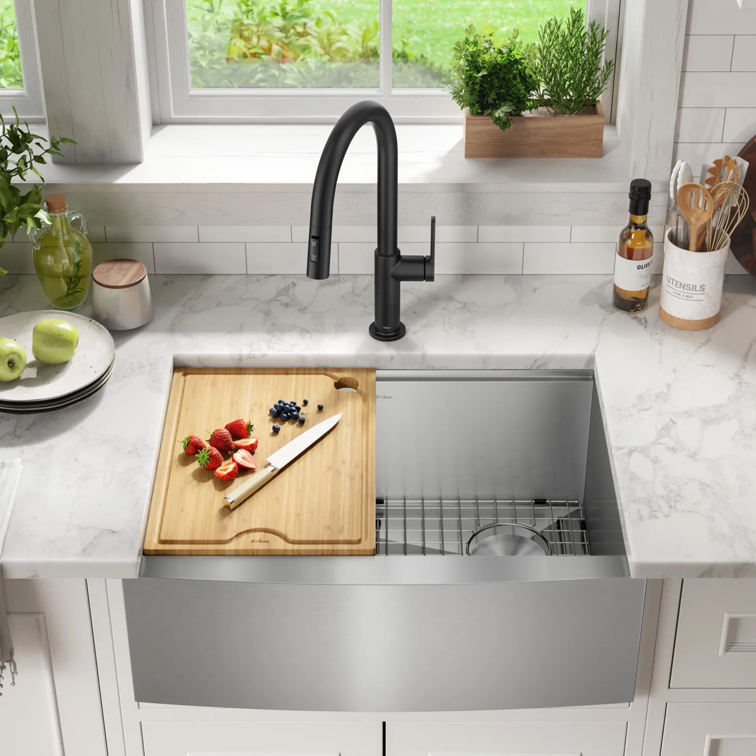 KRAUS Kore 27" Apron Front Workstation 16 Gauge Stainless Steel Kitchen Sink