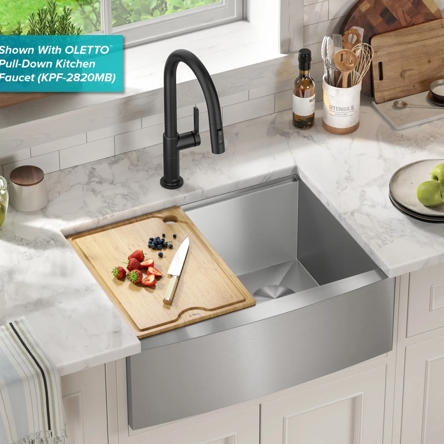KRAUS Kore 27" Apron Front Workstation 16 Gauge Stainless Steel Kitchen Sink