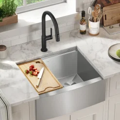 KRAUS Kore 24" Apron Front Workstation 16 Gauge Stainless Steel Single Bowl Kitchen Sink with Accessories