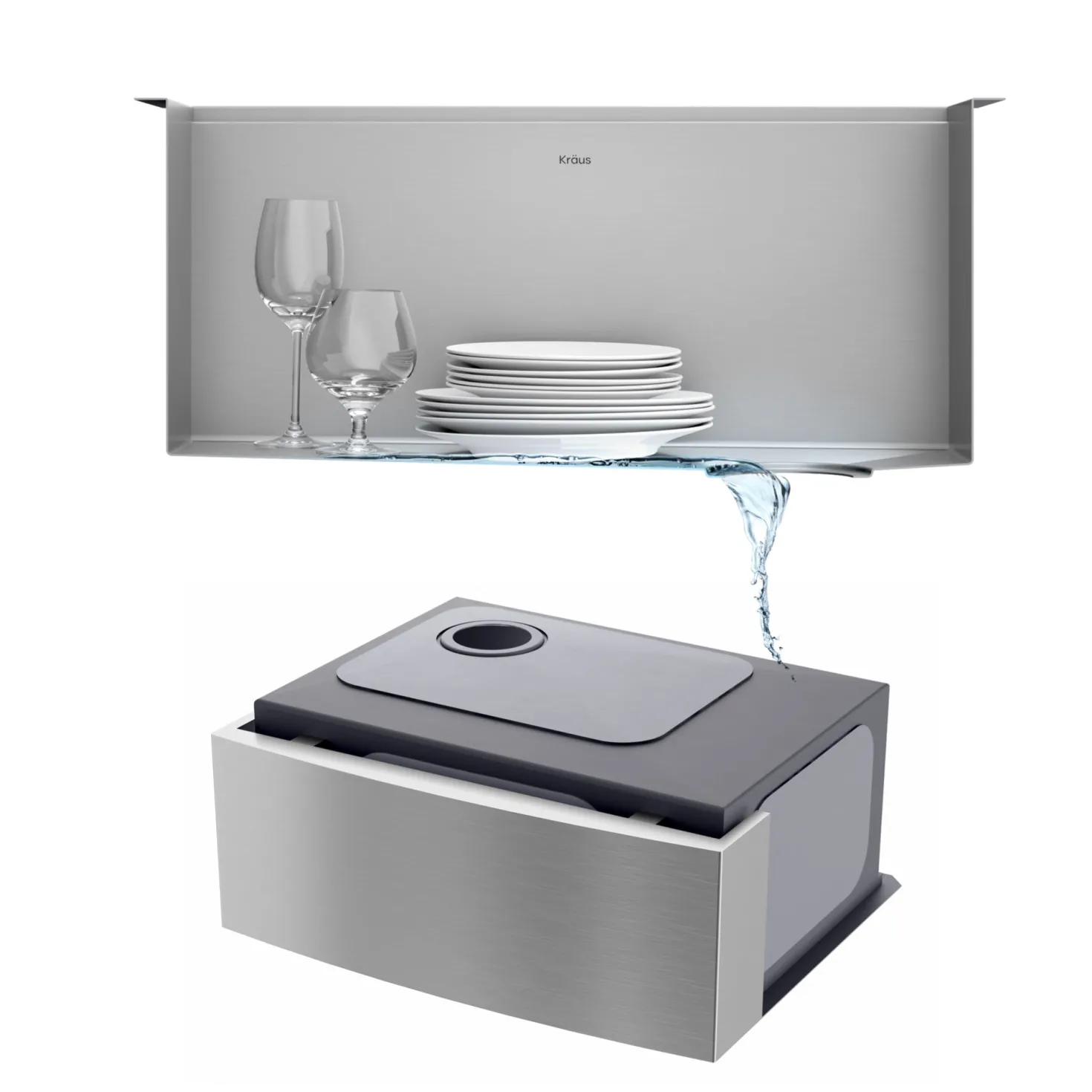 KRAUS Kore 24" Apron Front Workstation 16 Gauge Stainless Steel Single Bowl Kitchen Sink with Accessories