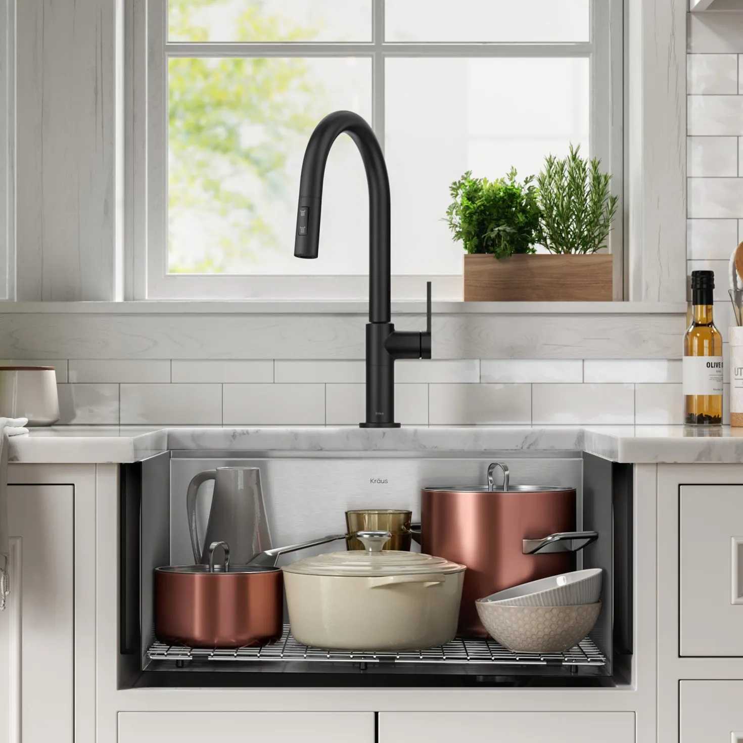 KRAUS Kore 24" Apron Front Workstation 16 Gauge Stainless Steel Single Bowl Kitchen Sink with Accessories