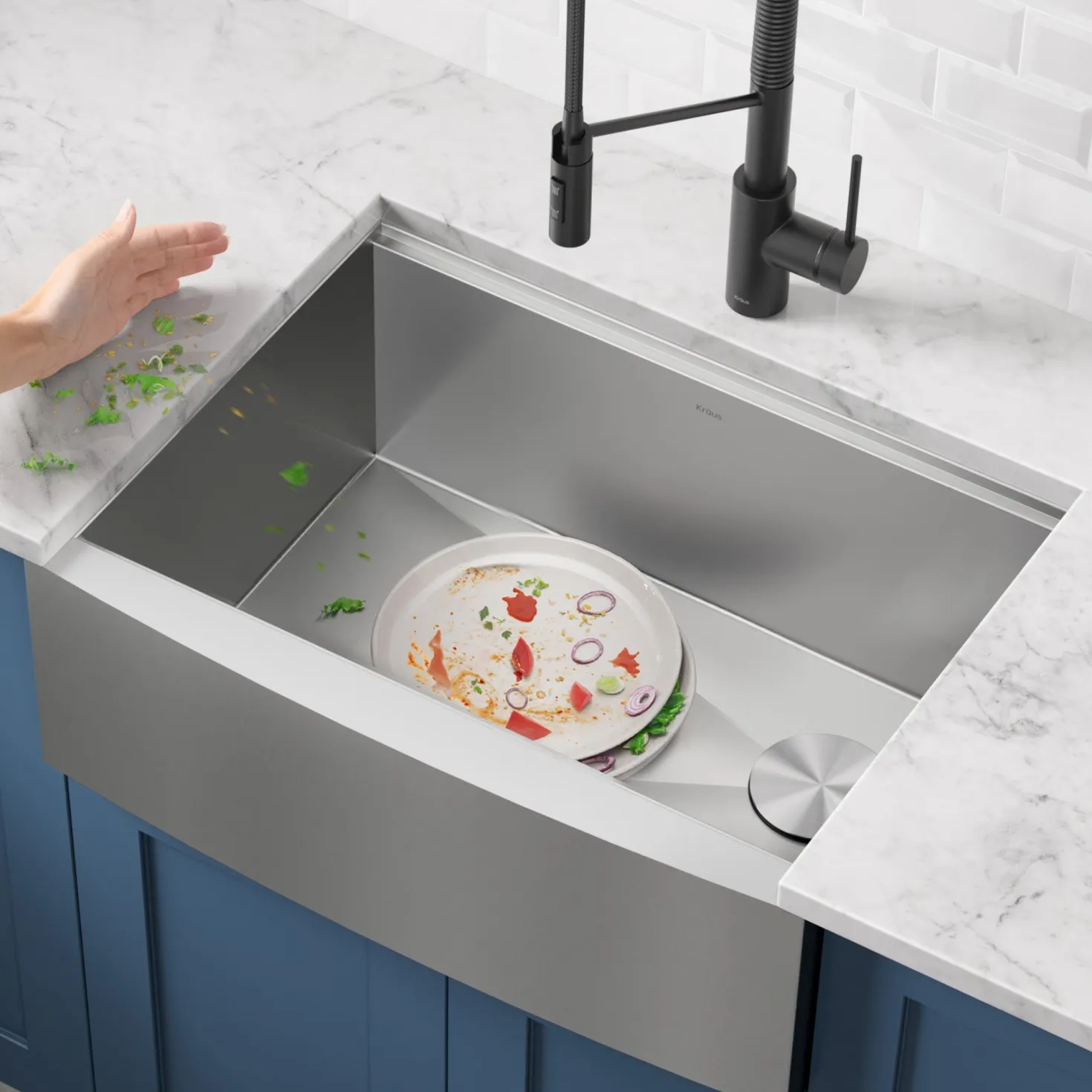 KRAUS Kore 24" Apron Front Workstation 16 Gauge Stainless Steel Single Bowl Kitchen Sink with Accessories