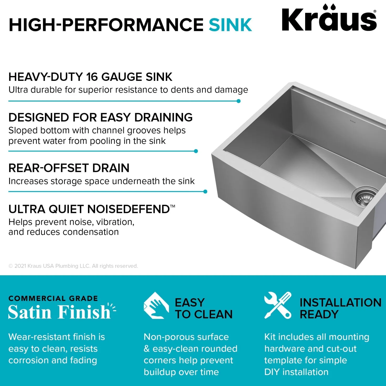 KRAUS Kore 24" Apron Front Workstation 16 Gauge Stainless Steel Single Bowl Kitchen Sink with Accessories
