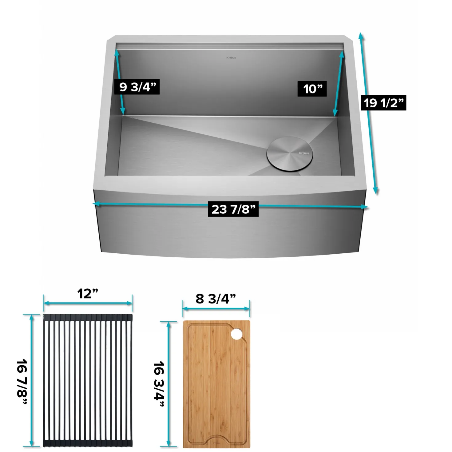 KRAUS Kore 24" Apron Front Workstation 16 Gauge Stainless Steel Single Bowl Kitchen Sink with Accessories