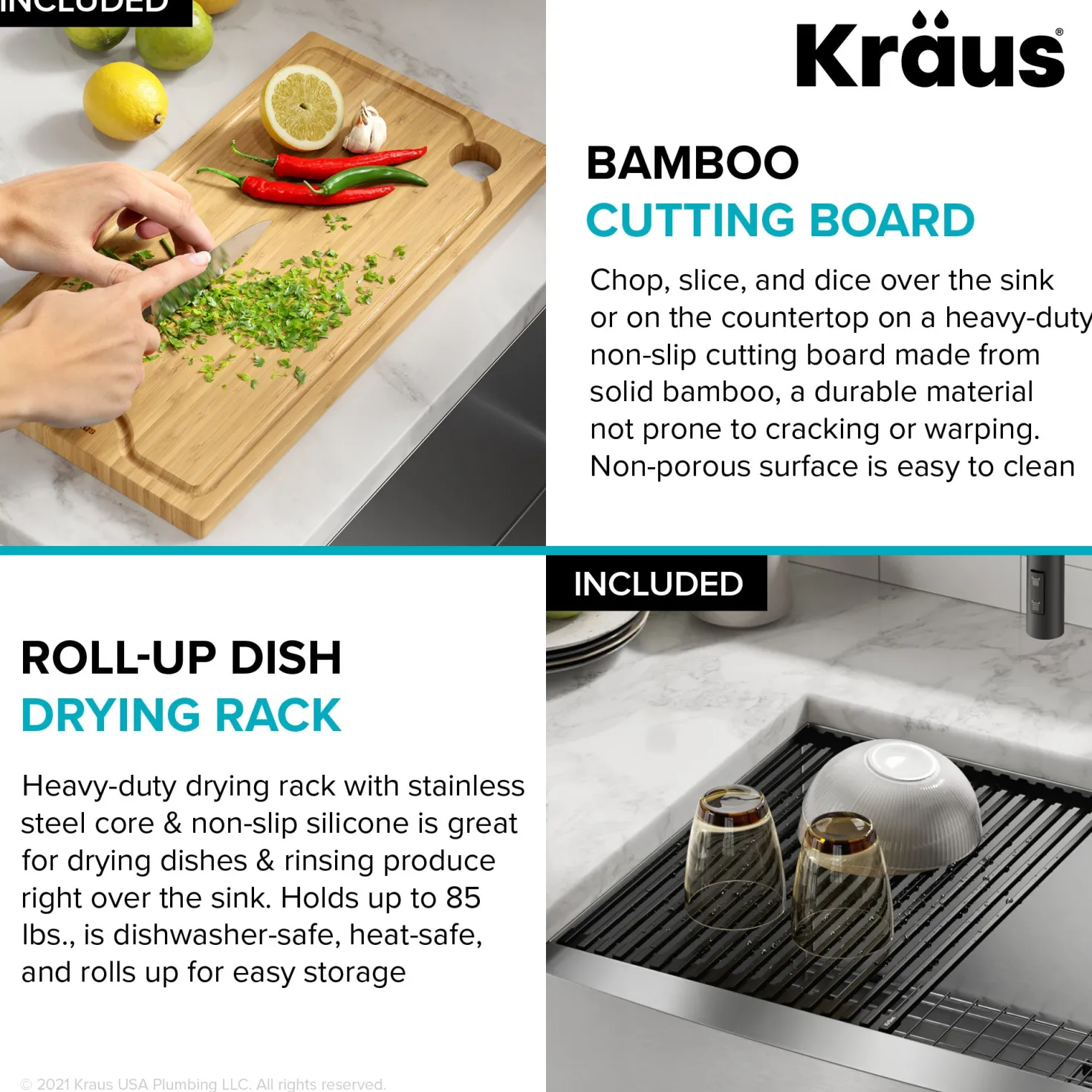 KRAUS Kore 24" Apron Front Workstation 16 Gauge Stainless Steel Single Bowl Kitchen Sink with Accessories