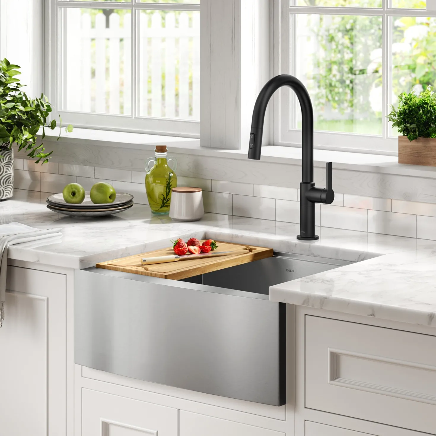 KRAUS Kore 24" Apron Front Workstation 16 Gauge Stainless Steel Single Bowl Kitchen Sink with Accessories