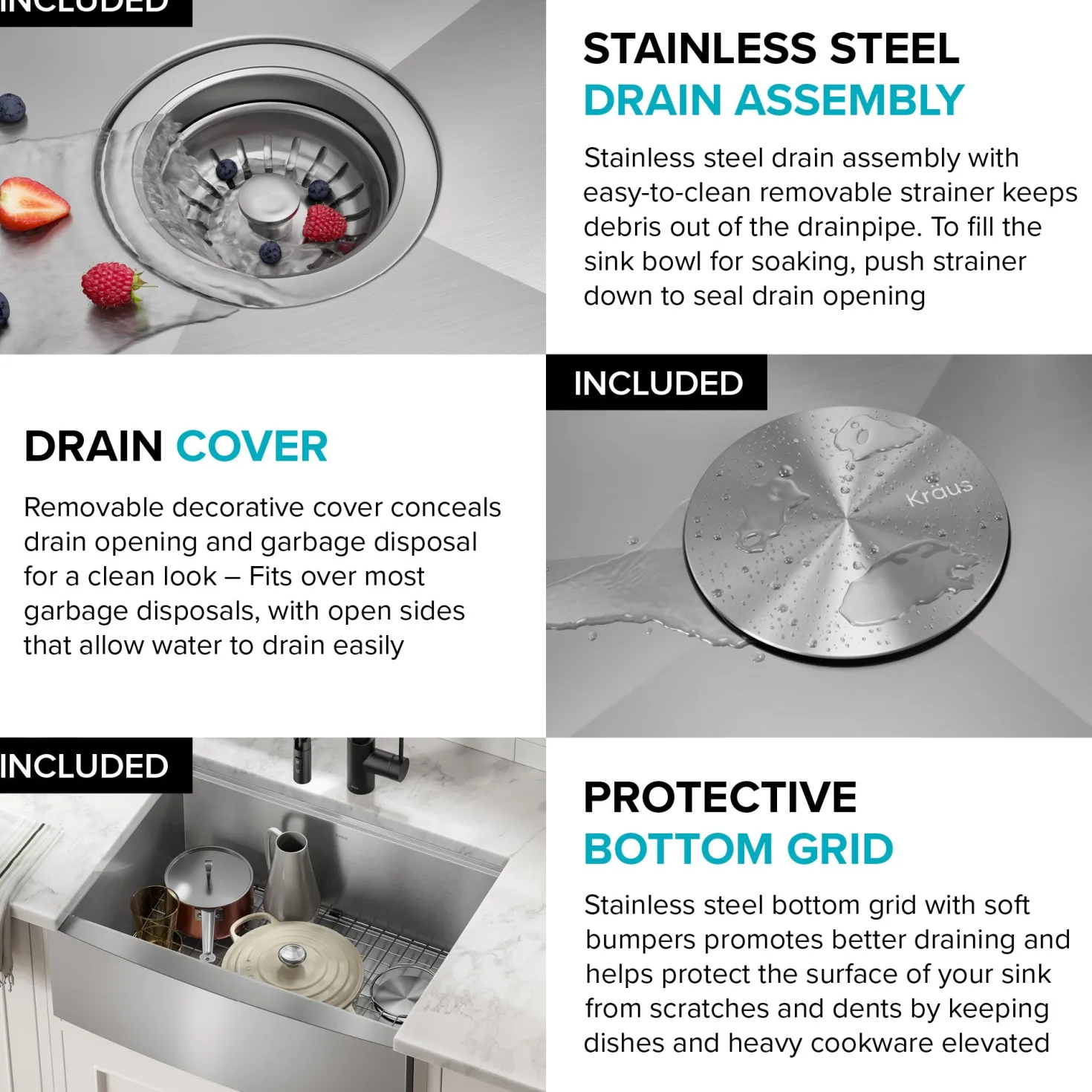 KRAUS Kore 24" Apron Front Workstation 16 Gauge Stainless Steel Single Bowl Kitchen Sink with Accessories