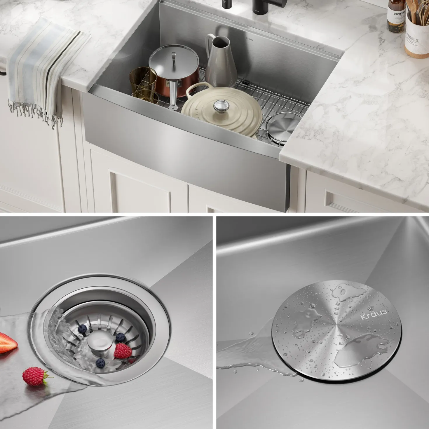 KRAUS Kore 24" Apron Front Workstation 16 Gauge Stainless Steel Single Bowl Kitchen Sink with Accessories