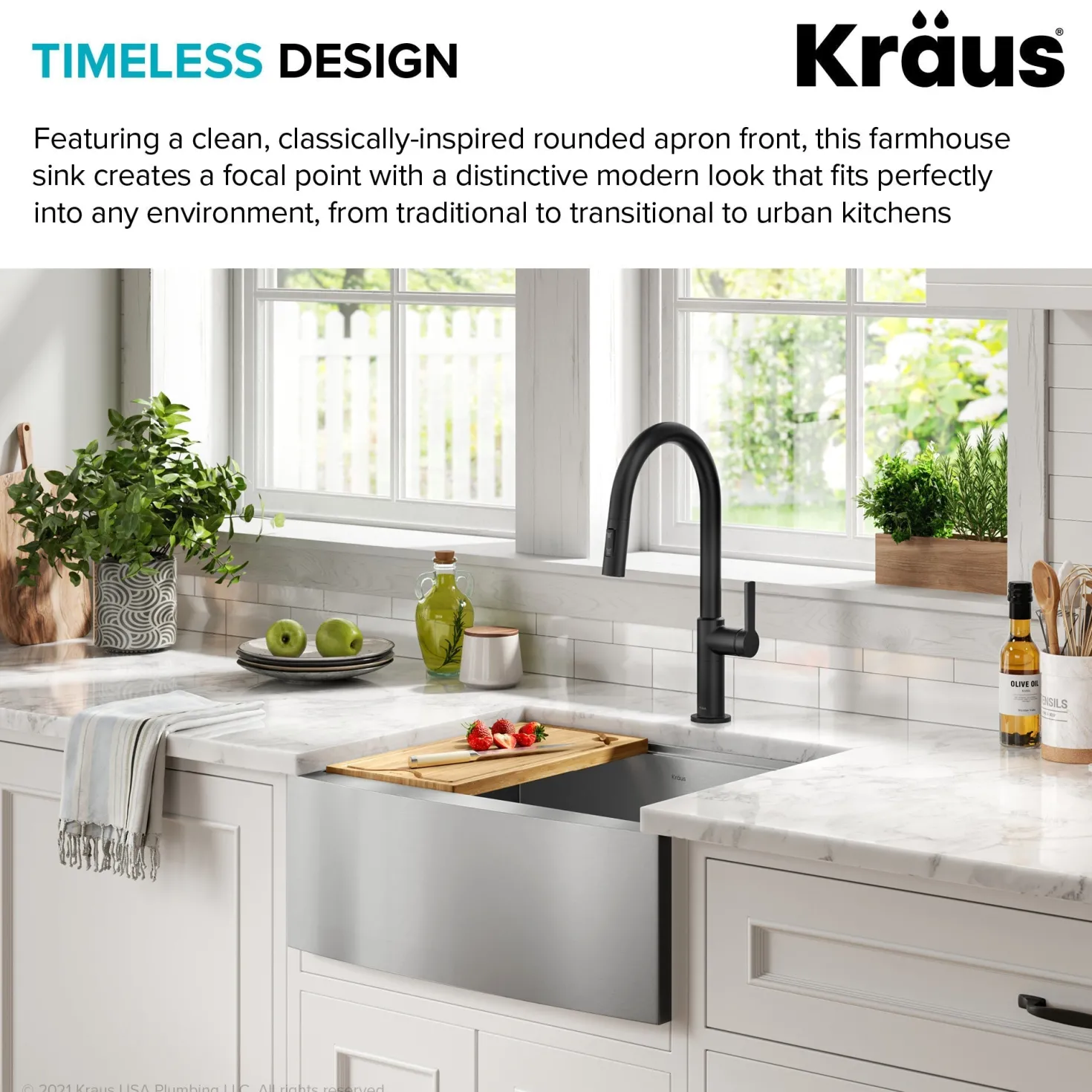 KRAUS Kore 24" Apron Front Workstation 16 Gauge Stainless Steel Single Bowl Kitchen Sink with Accessories