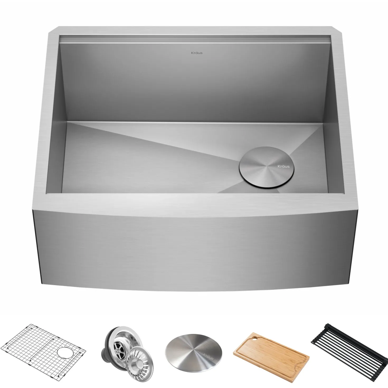 KRAUS Kore 24" Apron Front Workstation 16 Gauge Stainless Steel Single Bowl Kitchen Sink with Accessories