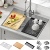 KRAUS Kore 30" Double Bowl Drop-In Workstation 16 Gauge Stainless Steel Kitchen Sink with Accessories