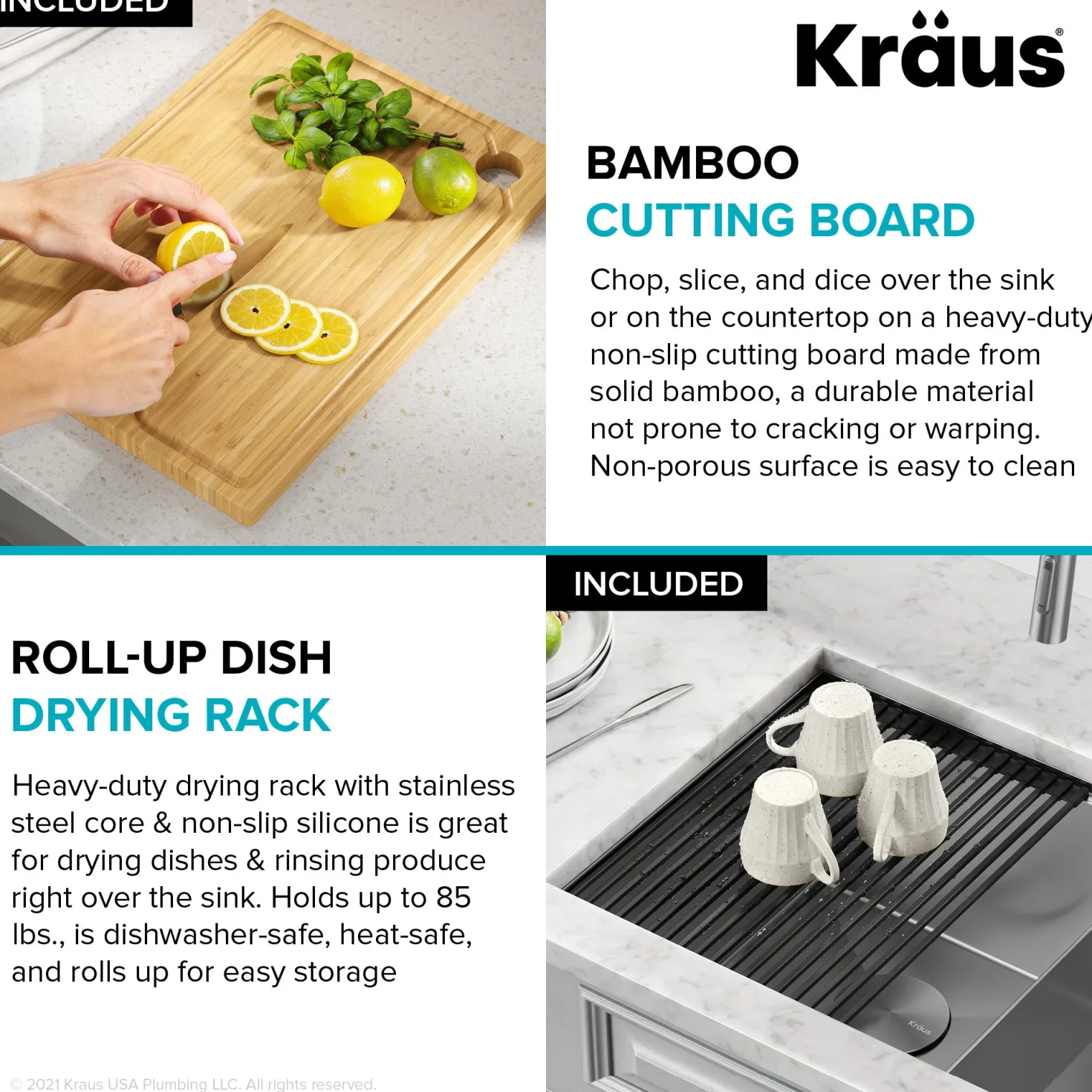 KRAUS Kore 30" Double Bowl Undermount Workstation 16 Gauge Stainless Steel Kitchen Sink with Accessories