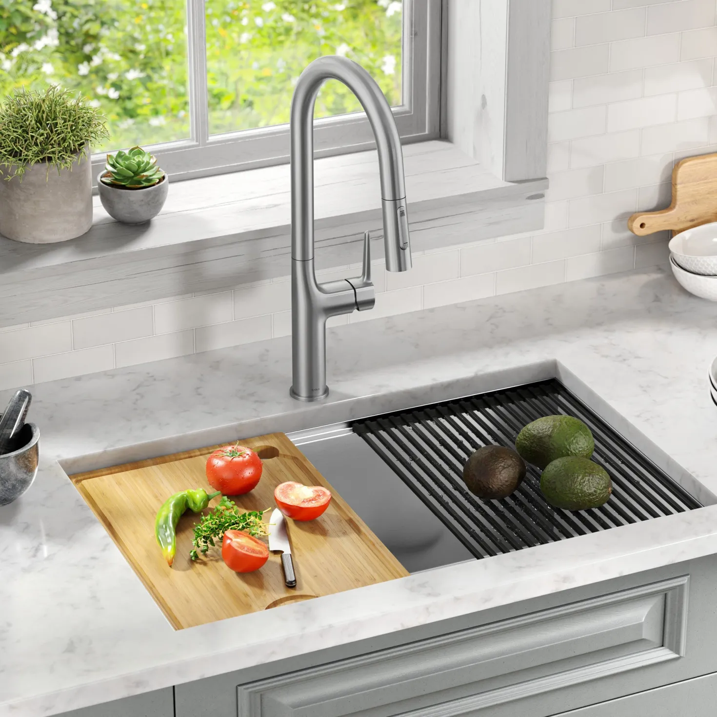 KRAUS Kore 30" Double Bowl Undermount Workstation 16 Gauge Stainless Steel Kitchen Sink with Accessories