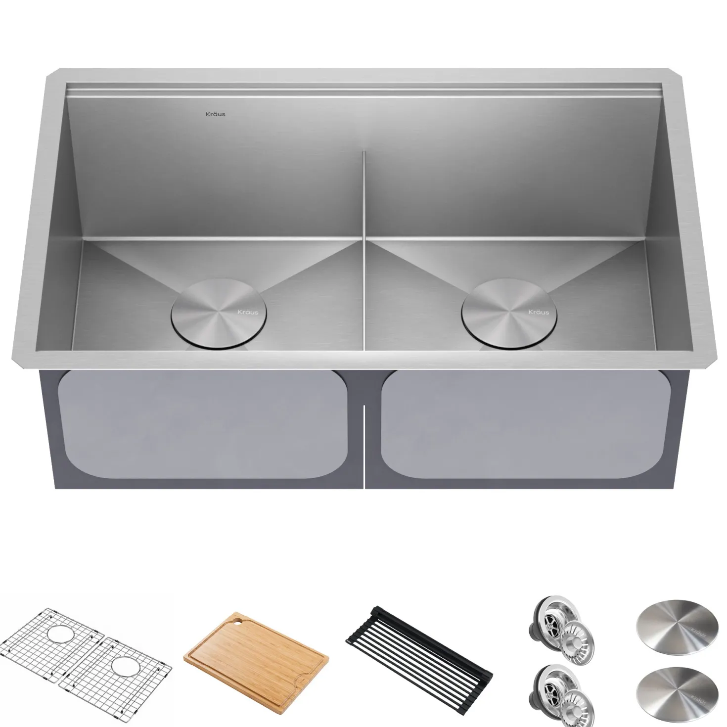 KRAUS Kore 30" Double Bowl Undermount Workstation 16 Gauge Stainless Steel Kitchen Sink with Accessories