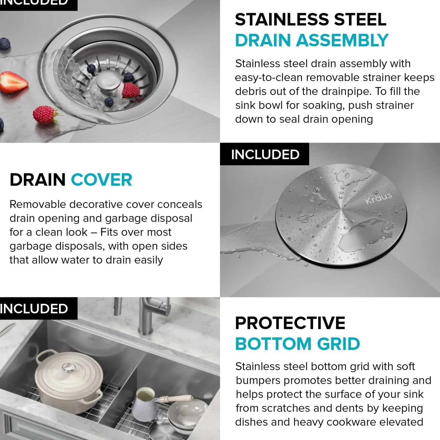 KRAUS Kore 30" Double Bowl Undermount Workstation 16 Gauge Stainless Steel Kitchen Sink with Accessories
