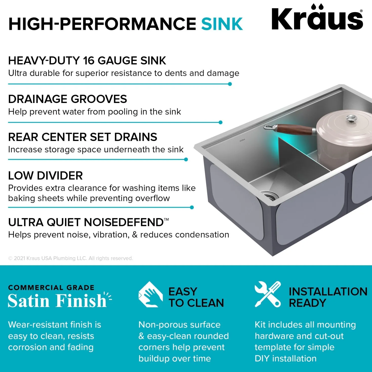 KRAUS Kore 30" Double Bowl Undermount Workstation 16 Gauge Stainless Steel Kitchen Sink with Accessories