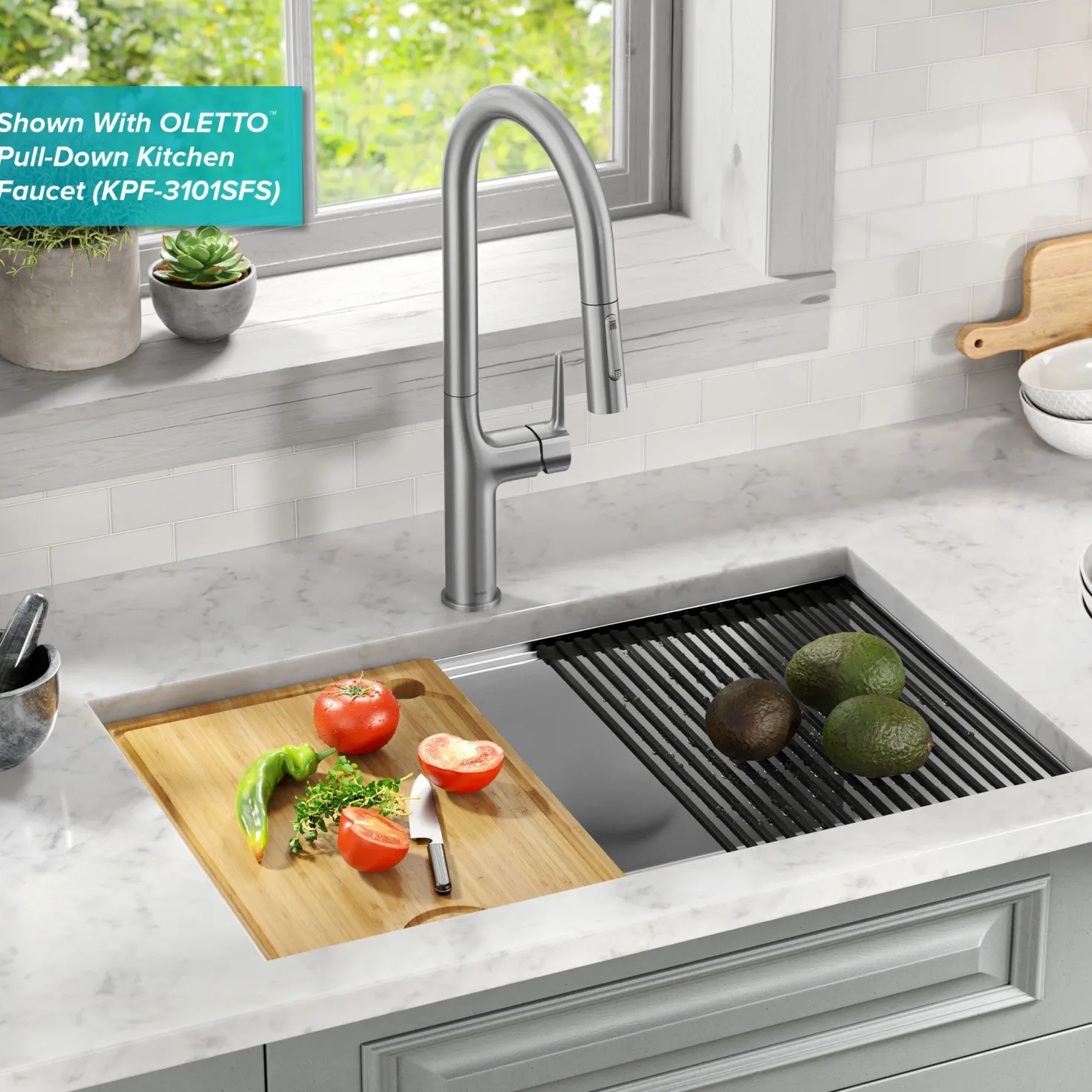 KRAUS Kore 30" Double Bowl Undermount Workstation 16 Gauge Stainless Steel Kitchen Sink with Accessories