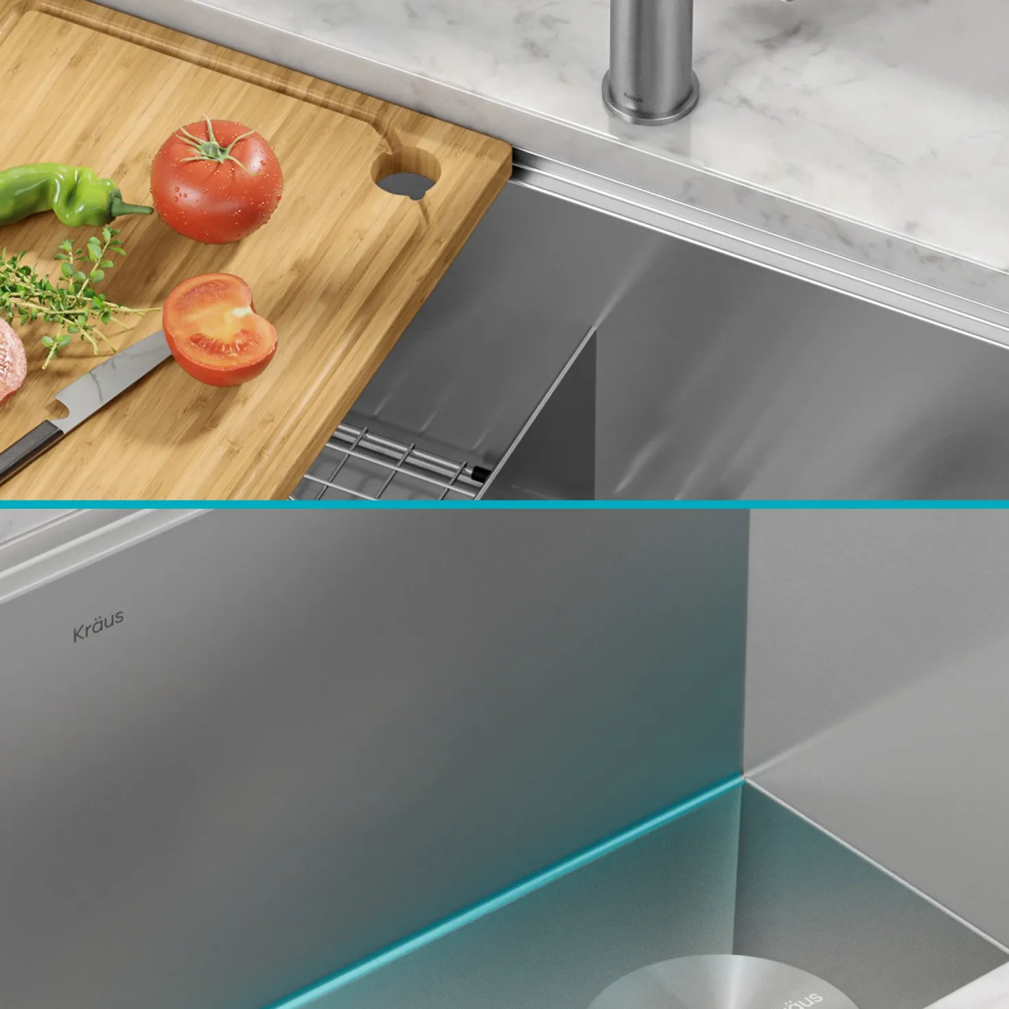 KRAUS Kore 30" Double Bowl Undermount Workstation 16 Gauge Stainless Steel Kitchen Sink with Accessories