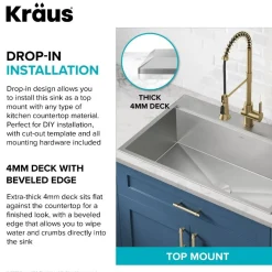 KRAUS Kore 33" Drop-In Single Bowl 16 Gauge Workstation Sink