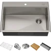 KRAUS Kore 30" Drop-In Workstation 16 Gauge Stainless Steel Single Bowl Kitchen Sink with Accessories