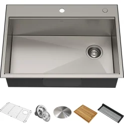 KRAUS Kore 30" Drop-In Workstation 16 Gauge Stainless Steel Single Bowl Kitchen Sink with Accessories
