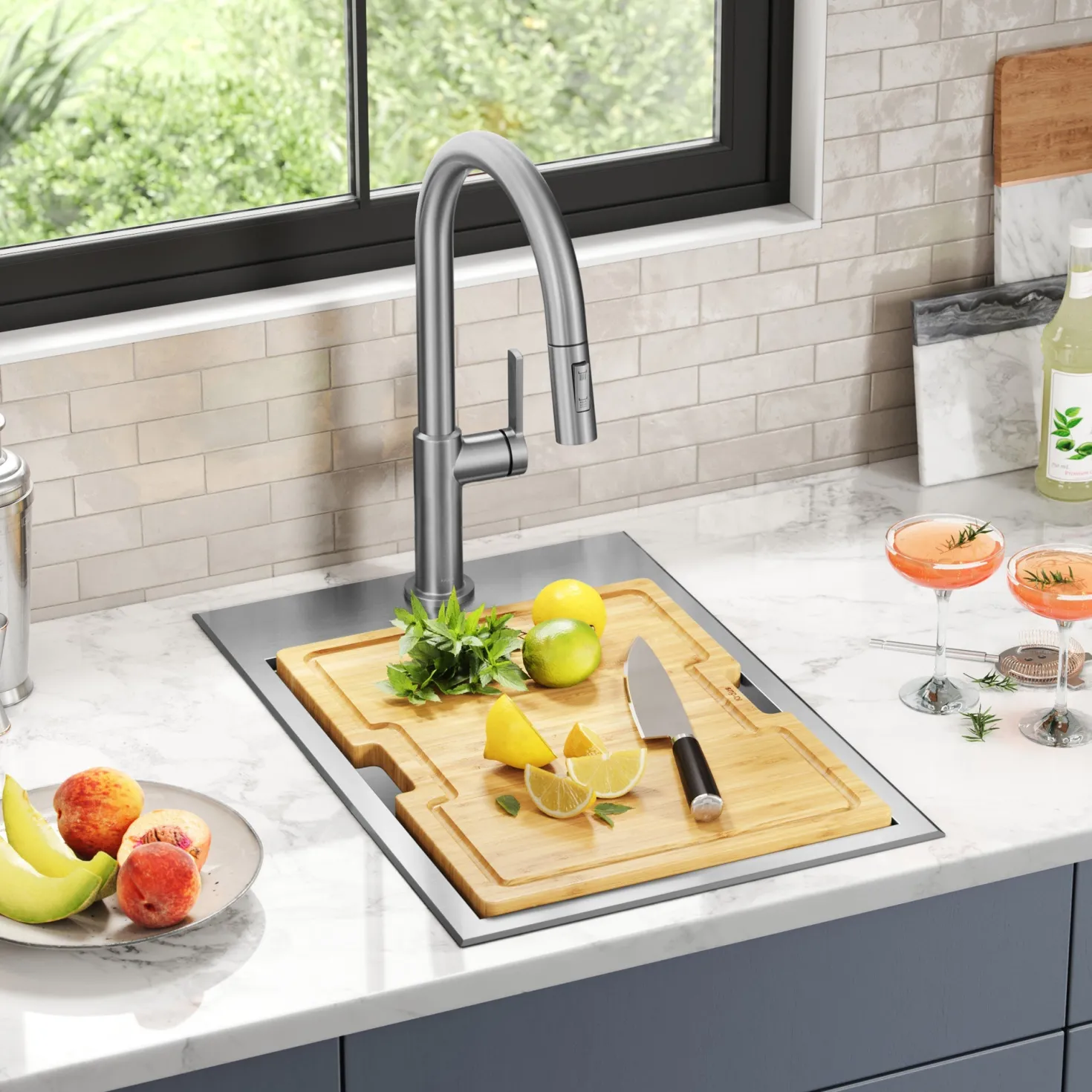 KRAUS Kore 15" Drop-In Workstation 16 Gauge Stainless Steel Single Bowl Kitchen Bar Sink with Accessories
