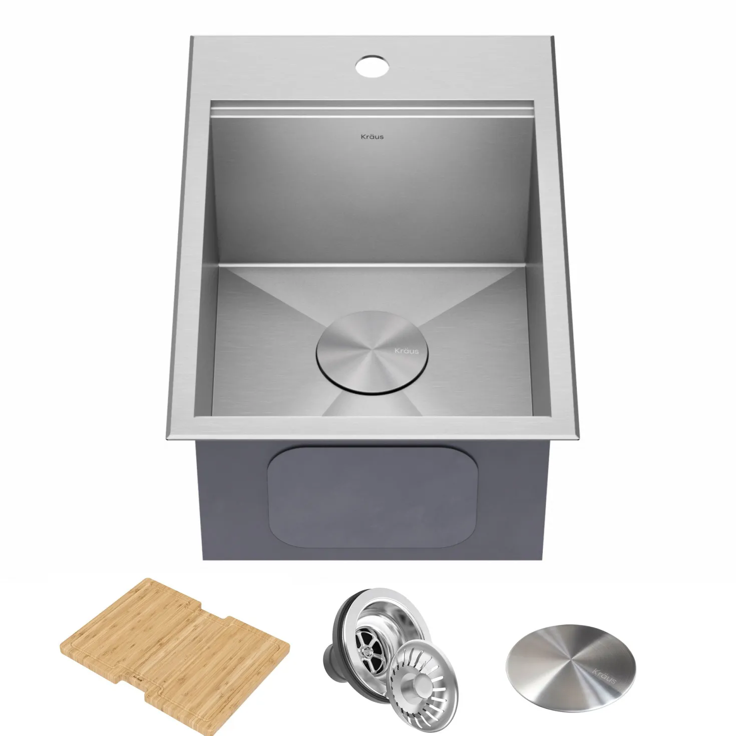 KRAUS Kore 15" Drop-In Workstation 16 Gauge Stainless Steel Single Bowl Kitchen Bar Sink with Accessories