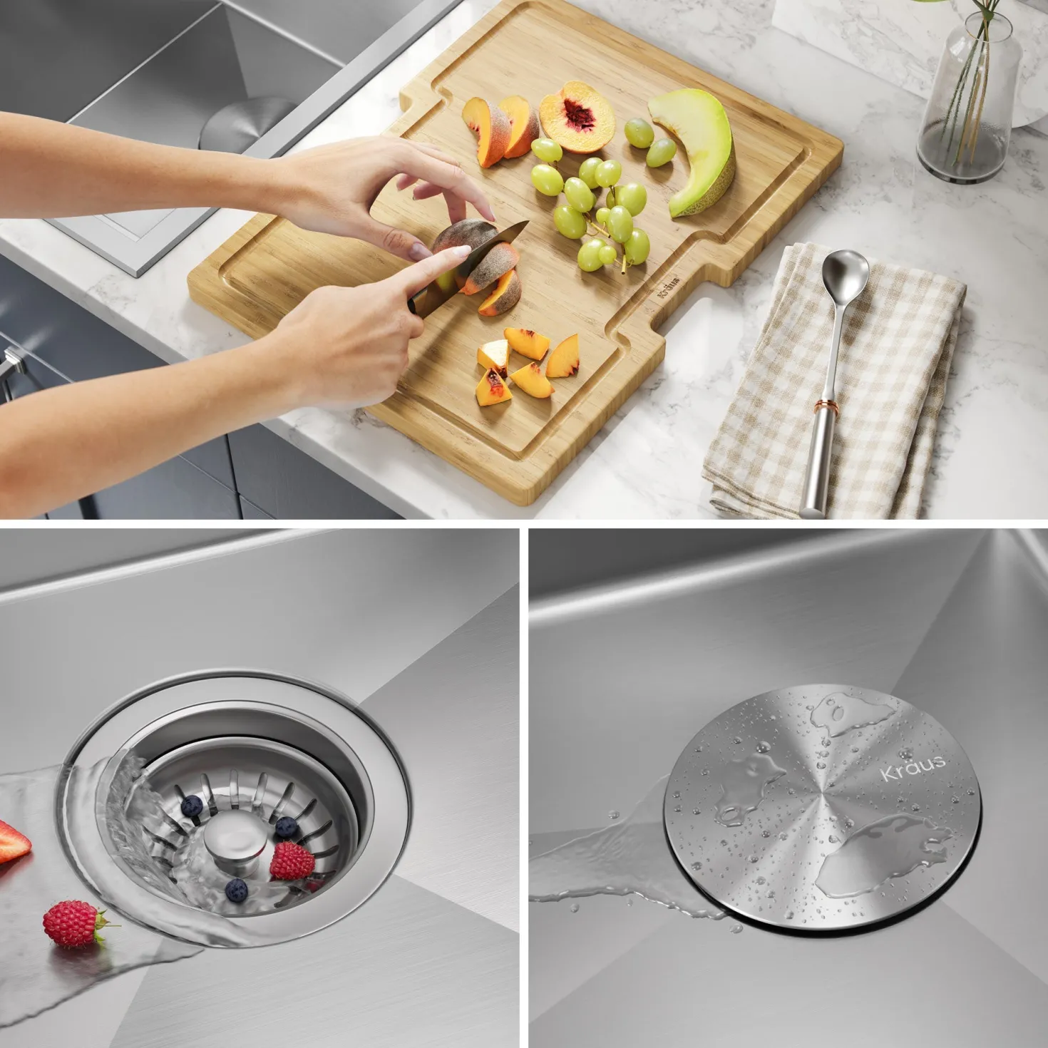 KRAUS Kore 15" Drop-In Workstation 16 Gauge Stainless Steel Single Bowl Kitchen Bar Sink with Accessories