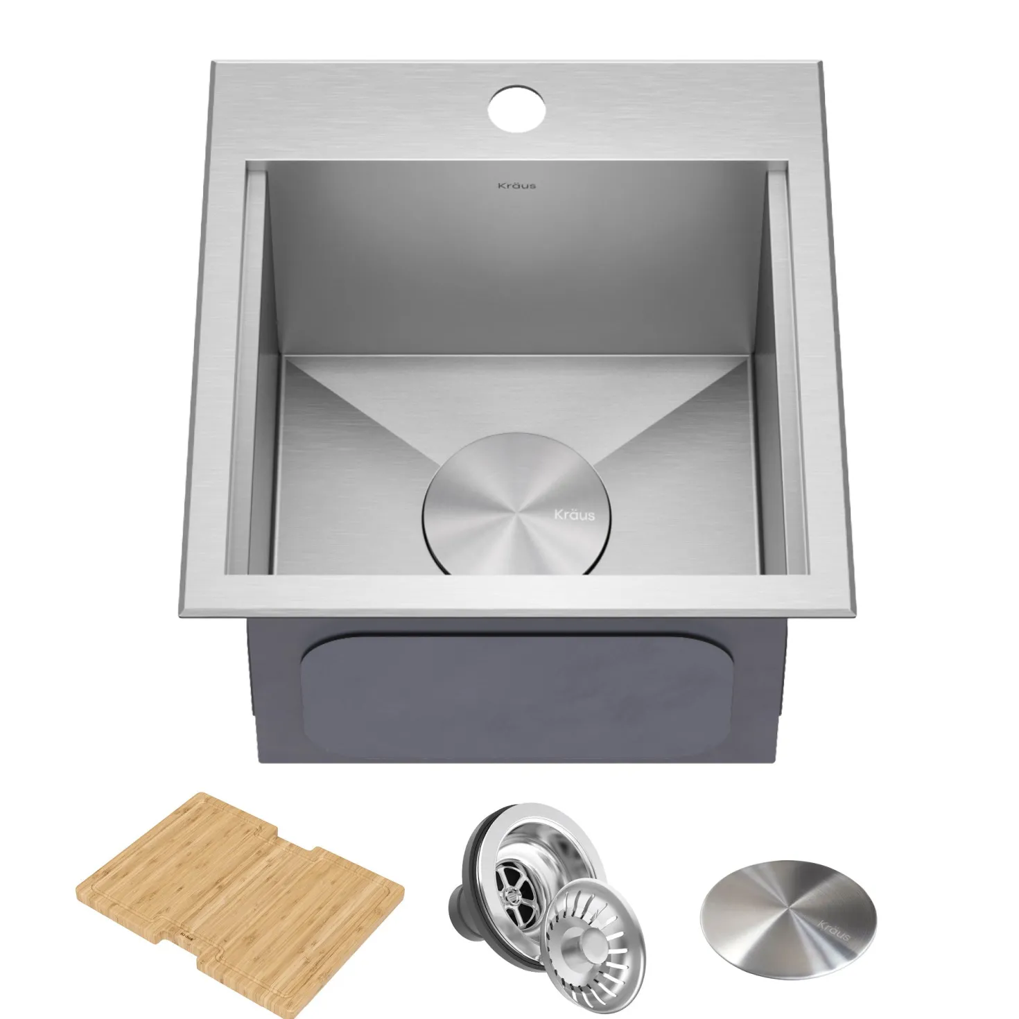 KRAUS Kore 15" Drop-In Workstation 16 Gauge Stainless Steel Square Prep Sink with Accessories