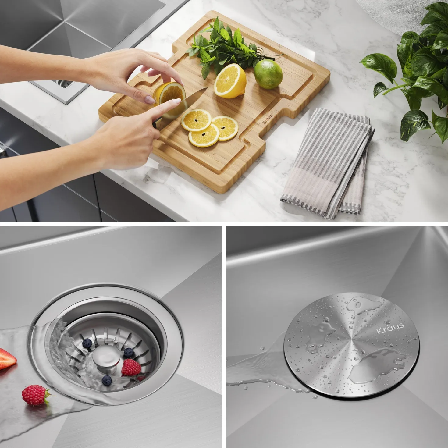 KRAUS Kore 15" Drop-In Workstation 16 Gauge Stainless Steel Square Prep Sink with Accessories