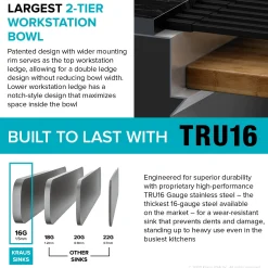 KRAUS Kore Dual Tier 57" Undermount Workstation 16 Gauge Single Bowl Kitchen Sink