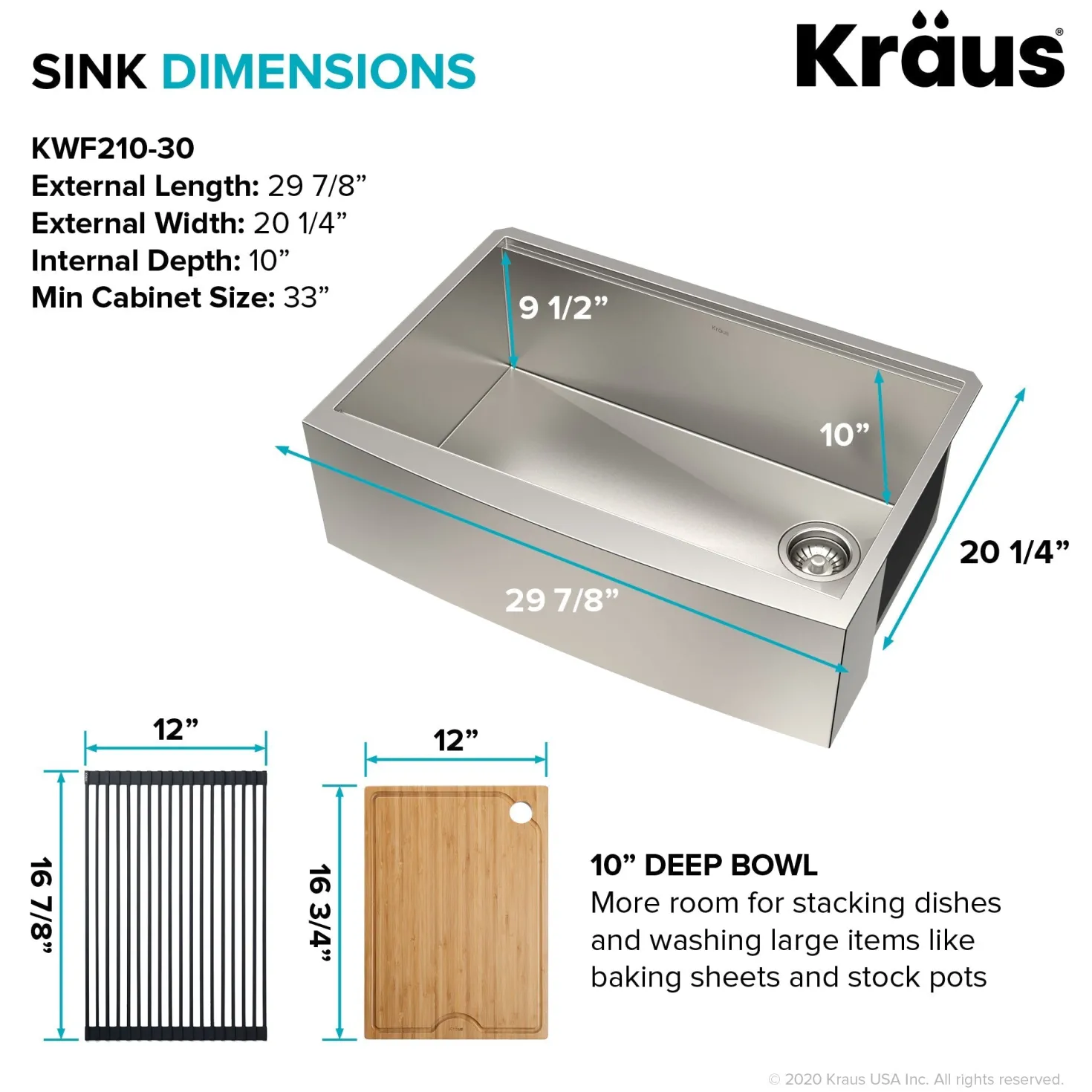 KRAUS Kore 30" 16 Gauge Farmhouse Workstation Kitchen Sink