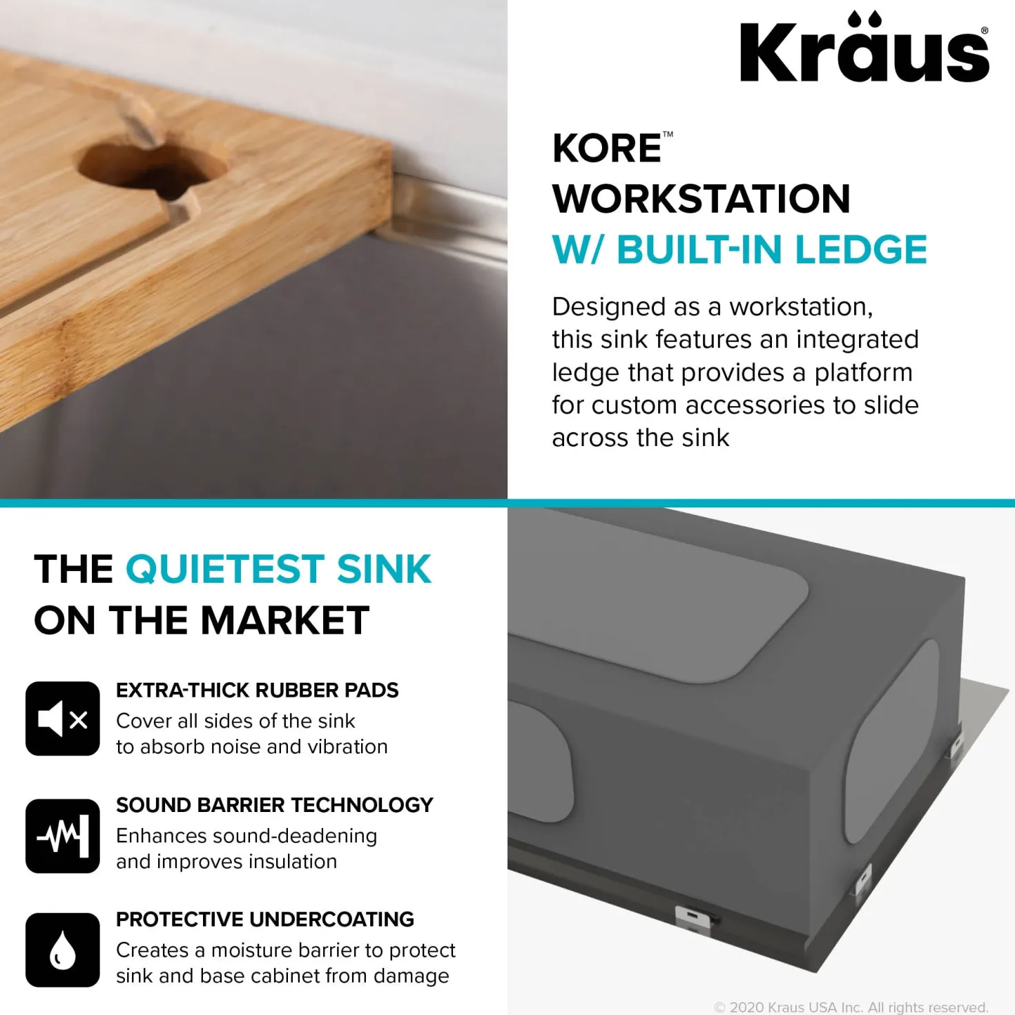 KRAUS Kore 30" 16 Gauge Farmhouse Workstation Kitchen Sink